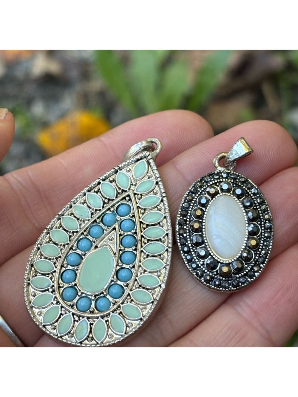Double Teardrop & Mother-of-Pearl Pendant Set • Ocean Talisman Jewelry & Chain